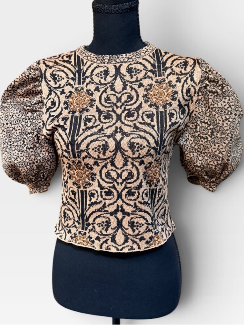 Zara Brown Patterned Puff Sleeve Crop Top